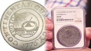 <p>Solo unas 100 monedas del dólar continental de 1776 sobreviven hoy, y su estado de conservación es clave para su elevado valor en subasta.</p>
