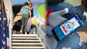 <p>El primer vuelo de personas que registraron su autodeportación en la app CBP Home a cambio de un pasaje gratis y mil dólares.</p>
