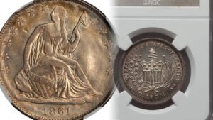 <p>La moneda de 1861 de la serie Seated Liberty alcanza un alto valor en las subastas por su rareza y características históricas.</p>
